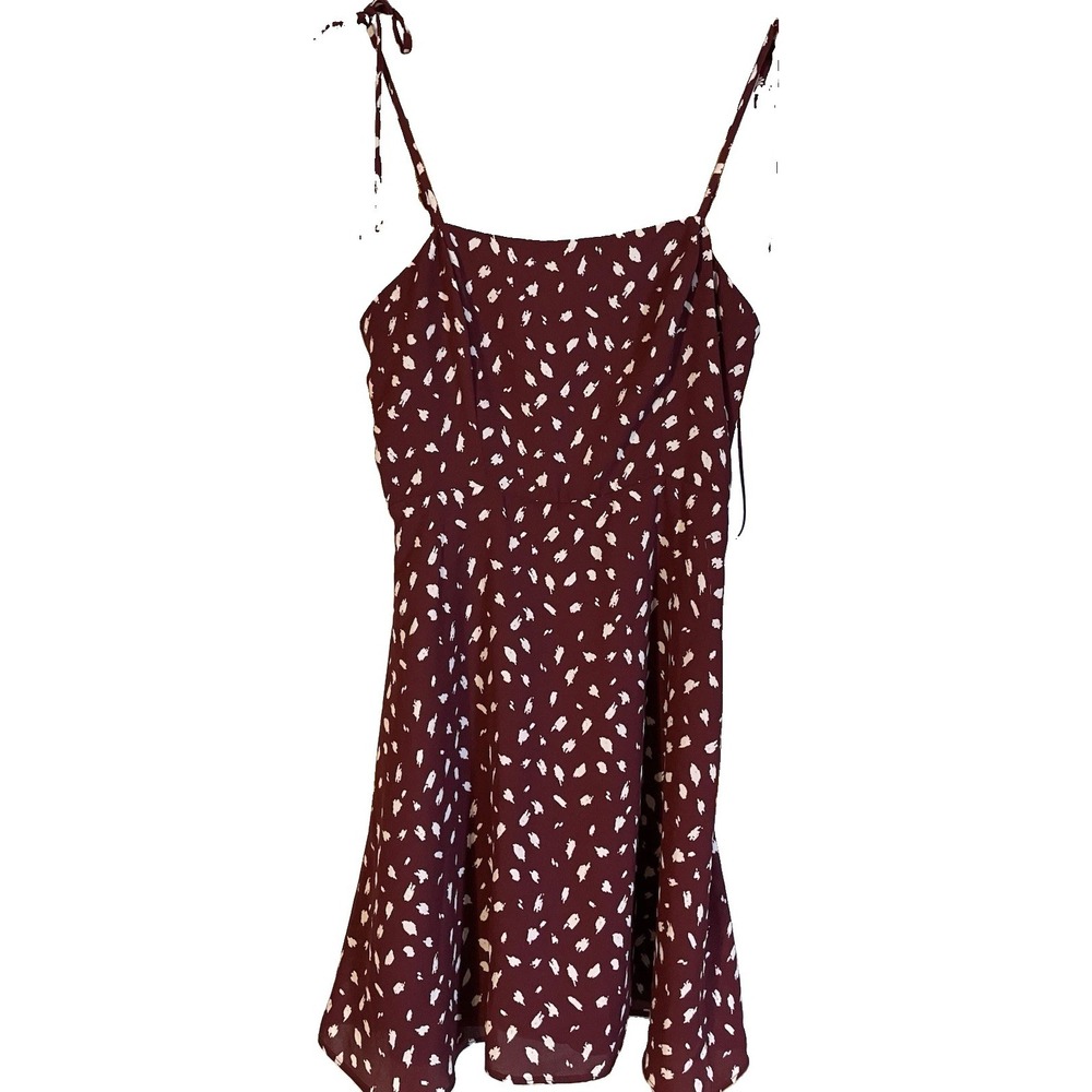 LOLA GRACE Tank Dress Sz S Burgundy White Smocked Straps Abstract Modern Party